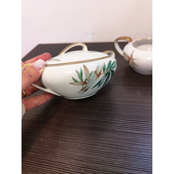 Vintage MCM Noritake China Canton Bamboo #5027  Creamer & Lidded Sugar Bowl Set - Picture 9 of 10